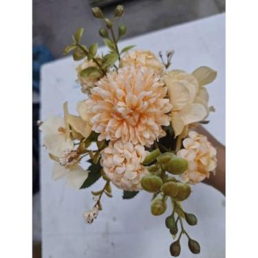 Imagem de Planta Artificial Buquê de Flores 30cm – Crisântemo, Rosa e Margarida – Decoração de Casa, Escritório e Festas (Cha,1 UNID)