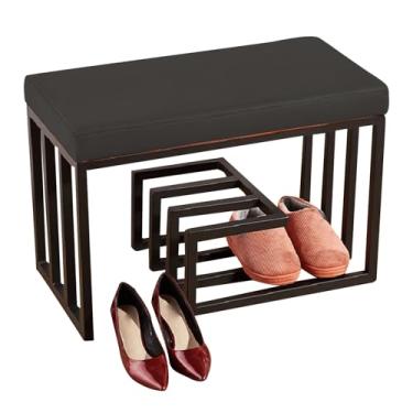 Imagem de Banco de armazenamento de sapatos com almofada de couro PU, organizador de entrada estofado, sapateira elegante e armazenamento para sala de estar, corredor, extremidade da cama - design que economiza