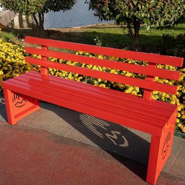 Imagem de Banco de jardim de pátio externo de metal, parque de namoradeira resistente com encosto, banco de parque ao ar livre para todos os climas, assento de ripas, banco de metal para jardim, varanda