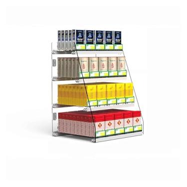 Imagem de Rack de exibição de cigarro montado na parede, bandeja de empurrador automático de acrílico de 4 camadas, organizador de cigarros transparente em vários tamanhos para uso doméstico e varejo