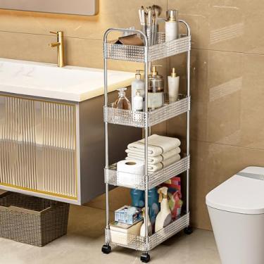 Imagem de Carrinho de armazenamento com rodinhas de acrílico de 4 camadas - Carrinho utilitário multifuncional para cozinha e banheiro, rodas e alça bloqueáveis, organizador que economiza espaço, fácil