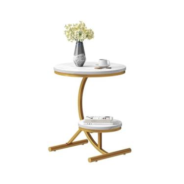 Imagem de Mesa de centro, mesa lateral de sofá redonda com prateleira de armazenamento mesas de centro brancas