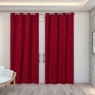 Imagem de Cortina Jacquard  3,00x2,50 Para Varão Simples - Ludatex, Vermelho