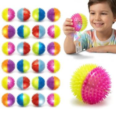 Imagem de Kit 24 Bolas Com Cravinho Luz E Apito Brinquedo Colorido Divertido Ata