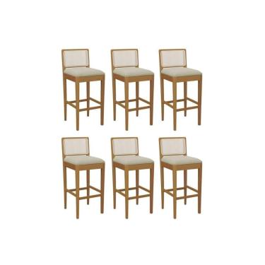 Imagem de Banqueta Cozinha Sara 1bmm005ca Premium Madeira Maciça Kit 6 Un Carvalho/boucle Bege/tela Bege - Kappesberg