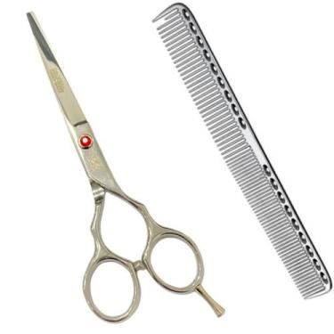 Imagem de Tesoura Fio Laser 6.0 Prata Pente De Metal Para Cabelo - Obopekal