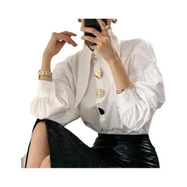 Imagem de Camisa Branca De Pérola Para Mulheres, Blusa Coreana Com Gola Afiada, 