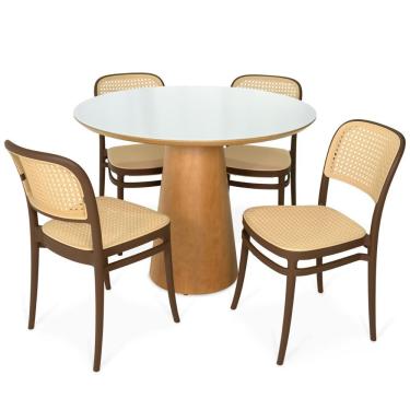 Imagem de Conjunto de Jantar Quiara 4 Lugares Tampo de Vidro com Cadeiras Roma Branco e Marrom 10...