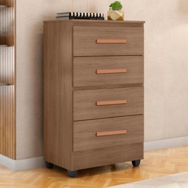Imagem de Cômoda Lite 4 Gavetas MDP com Corrediça Telescópica Carvalho Oak para Quarto Móveis Leão