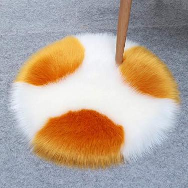 Imagem de Tapetes redondos falsos, costurados de duas cores, antiderrapante, macio, macio, lavável, para sala de estar, quarto, banheiro, varanda, sofá infantil, almofada para pés, branco gengibre