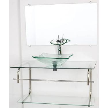 Imagem de GABINETE DE VIDRO PARA BANHEIRO INOX 80CM CUBA QUADRADA INCOLOR