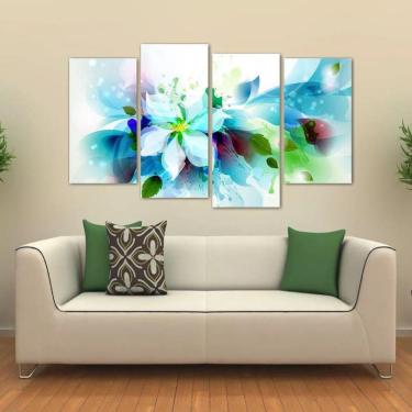 Imagem de Quadro Decorativo Flor Azul Mosaico Em Tecido 4 Peças 
