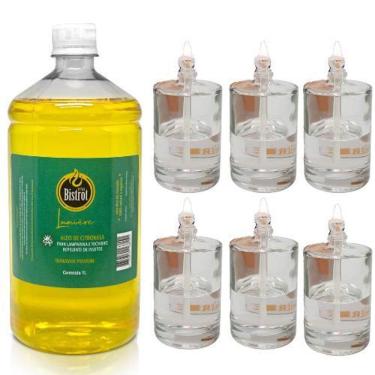 Imagem de Kit 6 Lamparinas Decorativa Cilí Incolor + 1L De Citronela