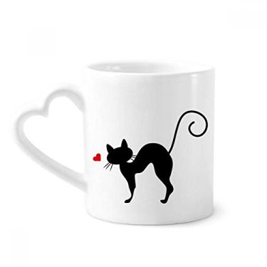 Imagem de Caneca de gato em forma de coração animal Sihouette caneca de café cerâmica copo de coração de vidro