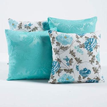 Imagem de Kit c/ 4 Almofadas Cheias Decorativas Floral Tiffany/Branco 04 Peças c/Refil