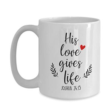 Imagem de Caneca ilustrada das escrituras – Seu amor dá vida – Copo de café de cacau quente divertido – ideia de presente de aniversário
