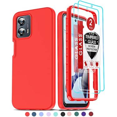 Imagem de LeYi Capa para Moto G 5G 2023, Motorola G 5G 2023 com [2 películas de vidro temperado], capa protetora de silicone líquido macio à prova de choque de corpo inteiro para G 5G 2023, vermelha