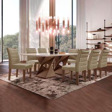 Imagem de Conjunto Sala De Jantar Genova Tampo Vidro/mdf com 8 Cadeiras Genova Smart Plus Cel Móveis Chocolate/off White/marrom Claro