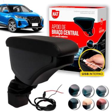 Imagem de Apoio de Braço Encosto Nissan Kicks Ano 2016 Até 2021 C/Usb (Preto C/Linha Preta)