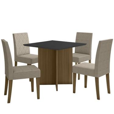 Imagem de Kit Mesa de Jantar Helo Com Vidro 90x90 com 4 Cadeiras Jade Carvalho/grafite/preto/fendi