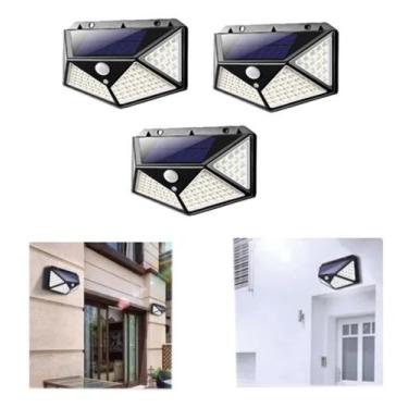 Imagem de Kit 3 Luminária Energia Solar Parede 100 Led Sensor Presença 3 Funções