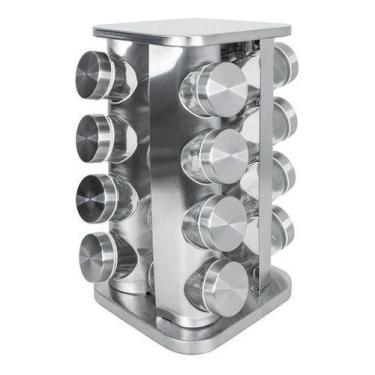 Imagem de Porta Temperos Condimentos 16 Potes Giratorio Quadrado Inox - GN