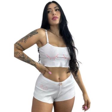 Imagem de baby doll conjunto canelado pijama roupa de dormir ribana cropped - La