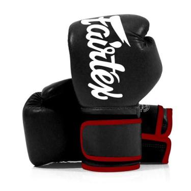 Imagem de Luva Muay Thai Boxe Fairtex Microfibra Punho alongado Black Red, 10 Oz