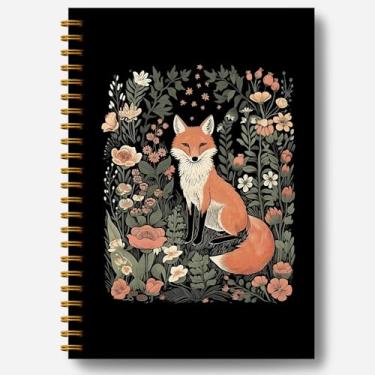 Imagem de Guymn Caderno Fox Diário, caderno floral, presentes de raposa para mulheres, presentes temáticos de raposa, diário de caderno decorativo cottagecore, presentes para amantes de animais, caderno espiral