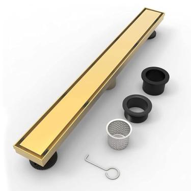 Imagem de BRÜUN Bruun 28-Inch Gold Brushes Ralo de Chuveiro Linear de Latão com Filtro de Cabelo e Pés Niveladores- Uma Ferramenta de Drenagem Super Retangular e de Perfil Raso Em V de Aço I (28 Polegadas)