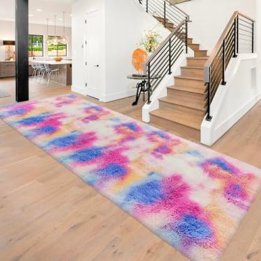 Imagem de JiaoBaba Tapete colorido fofo para quarto, 9 x 3 m, kawaii, tingido, antiderrapante, fofo, unicórnio, para meninas, princesas, adolescentes, sala de estar, sala de jogos, decoração de berçário