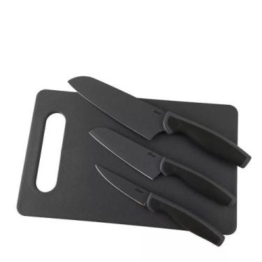 Imagem de Conjunto de facas e tabua 4 pecas pecas em aco inox preto oster slice 