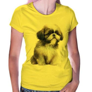 Imagem de Baby Look Cachorro Shih Tzu Filhote - Foca na Moda, Amarelo, G