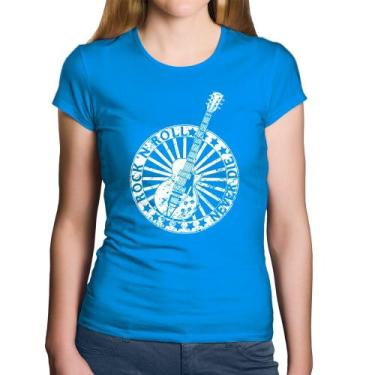 Imagem de Baby Look Algodão Rock n Roll Never Die Guitarra - Foca na Moda, Azul,