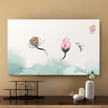 Imagem de WMLTZFUS Capa protetora de tela de TV com tudo incluído, pano de tela chinês moderno, capa protetora de monitor de TV de computador para Smart TV LCD LED de 42-100 polegadas - C | 100 polegadas