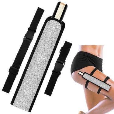 Imagem de Cosblank Coldre de fã Summer Rave Suporte de ventilador dobrável bolsa de mão dobrável com cinto de cintura para festa de coxa dançante em linha (prata biing)