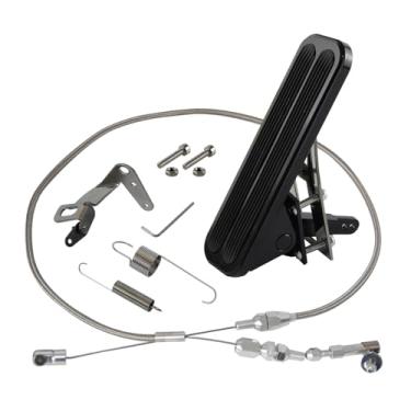 Imagem de PKSABB Pedal a gás de alumínio para montagem no chão Billet e cabo do acelerador de aço inoxidável de 91 cm com suporte de mola Hot Rod para Chevy Ford Preto