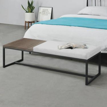 Imagem de Calçadeira Recamier Londres 195cm Industrial Preto Suede Branco Tampo Quadrado mdf Nogal - Ahz Móveis