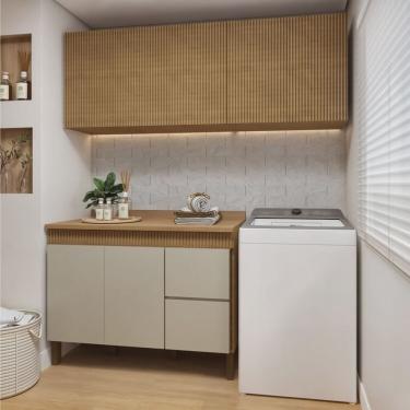 Imagem de Lavanderia Modulada Balcão e 2 Armários Aéreos com Portas Frisado Dakota