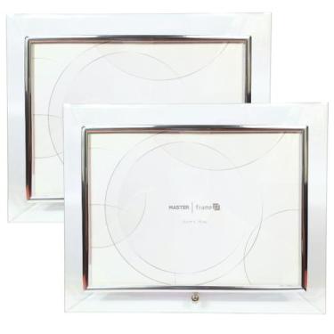 Imagem de Kit 2 Porta Retrato 20x15 Vidro Dourado Prateado Luxo - Rio Master, Pr