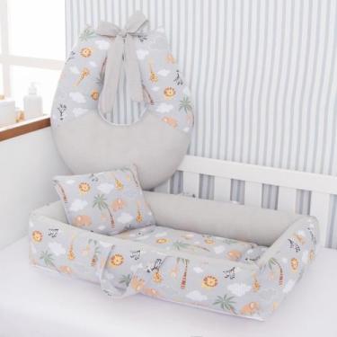 Imagem de Kit Ninho Redutor de Berço mais Almofada de Amamentação Safari - Pando