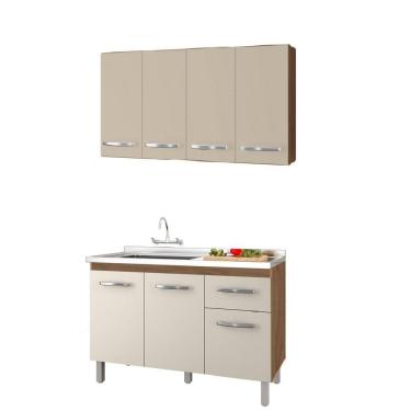 Imagem de Armário de Cozinha Suspenso Mara Com Balcão De Pia Anita 120m Sem Tampo - Savana/Off White Móblis