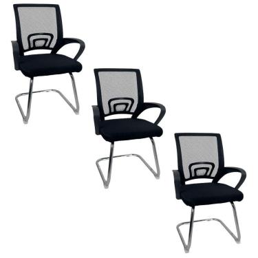 Imagem de Kit 3 Cadeiras De Escritório Begonia Oficial Tela Mesh Fixa Preto