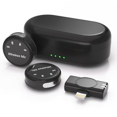 Imagem de SHDKJXH Microfone Lavalier sem fio com cancelamento de ruído, microfone para Android, microfones sem fio para gravação de vídeo, entrevista, podcast, vlog, minicóptero para YouTube Tiktok, vida útil