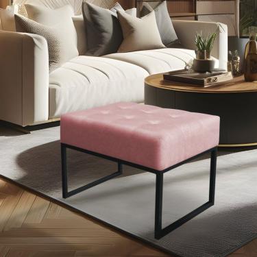 Imagem de Kit 02 Puffs Lisa Suede Base Metálica Industrial Preto - Pallazio Cor Rosa Bebê