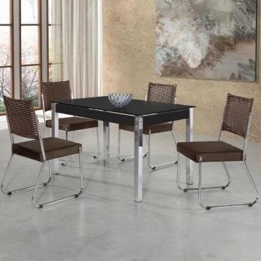 Imagem de Mesa De Jantar Aço Nobre Claudia C- Tampo Kanon E 4 Cadeiras Chocolate-preto-marrom