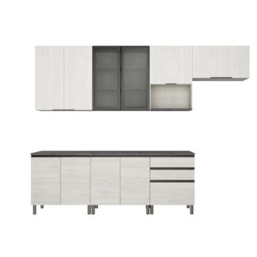 Imagem de Cozinha Completa Bartira Cristal Com 10 Portas, 3 Gavetas Freixo