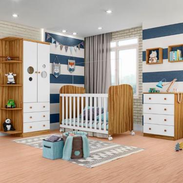 Imagem de Berço Americano + Cômoda Infantil + Guarda-roupa Branco E Amêndoa