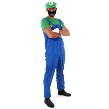 Imagem de Fantasia Luigi Adulto Masculino Com Chapéu Bigode E Luva Tamanho M