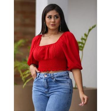 Imagem de Blusa estilo ciganinha com Gripe Meia Manga Bufante - CRIS MODAS FASHI